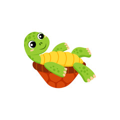 Wall Mural - Turtle cartoon animal reptile tortoise lying on back isolated cute kids toy. Vector adorable sea or land dwelling reptile lying on back. Cute friendly aquatic and terrestrial reptilian, aquarium pet