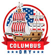 Columbus day banner with ship and American flag