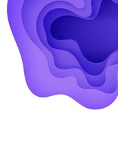 Wall Mural - Abstract background in paper cut style. 3d white and purple colors waves with smooth shadow. Vector illustration with layered curved line shape. Rectangular composition of liquid layers in papercut.