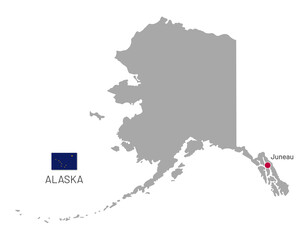 Wall Mural - gray map of federal state of alaska, usa. administrative map of alabama state with juneau capital an