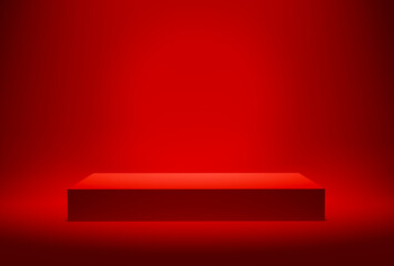 Wall Mural - Blank red platform or pedestal for product display. Empty stand for showing or presenting Christmas or valentines day products.