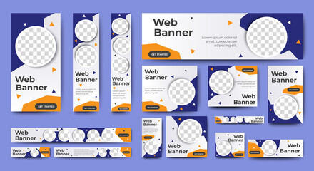 business banner design web template set, horizontal header web banner. blue and white. cover header 