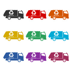 Canvas Print - Recycling truck icon or logo, color set