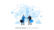 Two businessmen with briefcases in the form of puzzles shake hands. Animation ready duik friendly vector Illustration. Conceptual business story. Puzzle connection, partnership, collaboration.