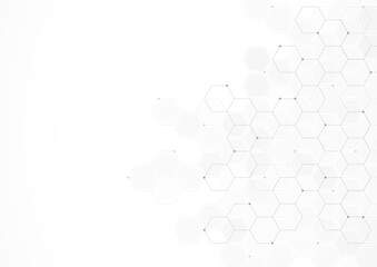 Digital technology background. Abstract hexagons background with black lines and dots. Design for science, medicine or technology
