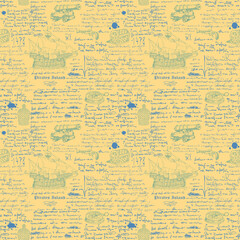 Poster - Vector image of a seamless texture for printing on fabric and paper in the style of a medieval marine record, sketch, engraving of the captain's diary font lorem ipsum