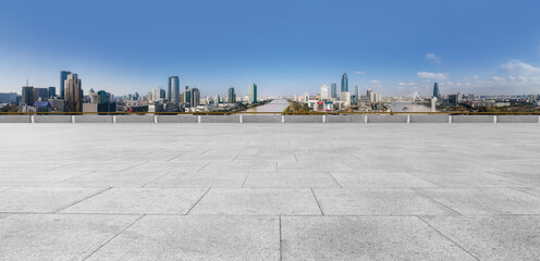 Poster - Empty square and Chinese modern city buildings background