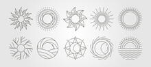 Set Of Sun Vector Line Art Logo Symbol Design, Abstract Sun Bundle Illustration Design