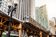 View Of Loop Elevated Train And Skyscraper At, Chicago, USA