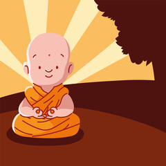 Wall Mural - cartoon monk in lotus pose