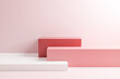 3 step pink podium on blue background, minimal concept,  showcase for product. 3D render