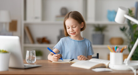 Girl doing homework or online education.