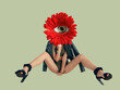 © master1305 - Contemporary art collage with young slim girl headed of red flower with open eye inside it on light background. Modern design. Concept of beauty, art, vision, fashion