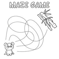 Wall Mural - Maze puzzle game for children. Outline maze or labyrinth. Find path game with panda.