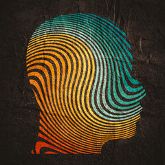 Wall Mural - double exposure portrait of man and stripes.