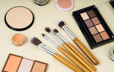 Wall Mural - Group of cosmetic and makeup products on studio background