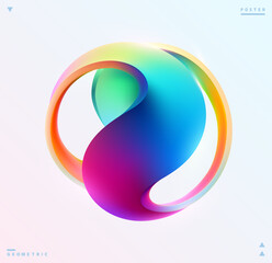 Wall Mural - liquid 3d geometric shapes. colored ball of spiral line.