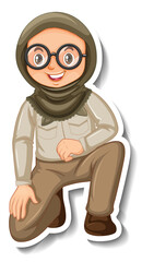 Canvas Print - Muslim girl in safari outfit cartoon character sticker