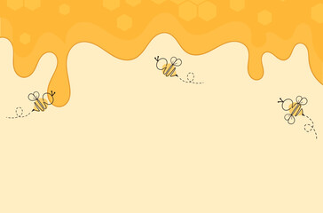 Canvas Print - Honey drip and bee cartoons on yellow background vector illustration.