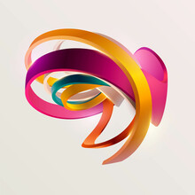 Liquid 3D Geometric Shapes. Colorful Curved Rings On White Background.