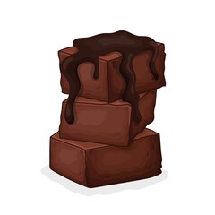 Chocolate brownie with chocolate icing, vector illustration, isolated on white background.