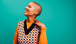 © Jacob Lund - Confident short-haired woman smiling in a studio