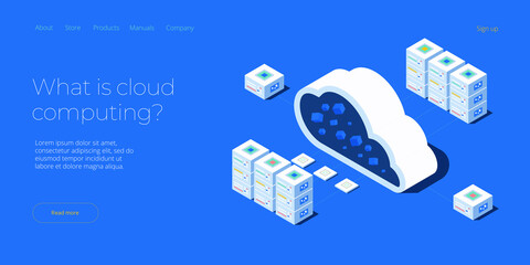 Wall Mural - cloud storage download isometric vector illustration. digital service or app with data transfering. 
