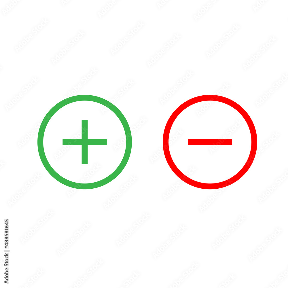 Vector illustration. Plus and minus sign red and green color. Isolated ...