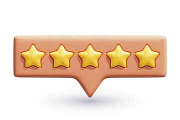 Wall Mural - Five rating stars. Golden reviews stars on tooltip UI element. Customer feedback or customer review concepts. Realistic 3D vector illustration isolated on white