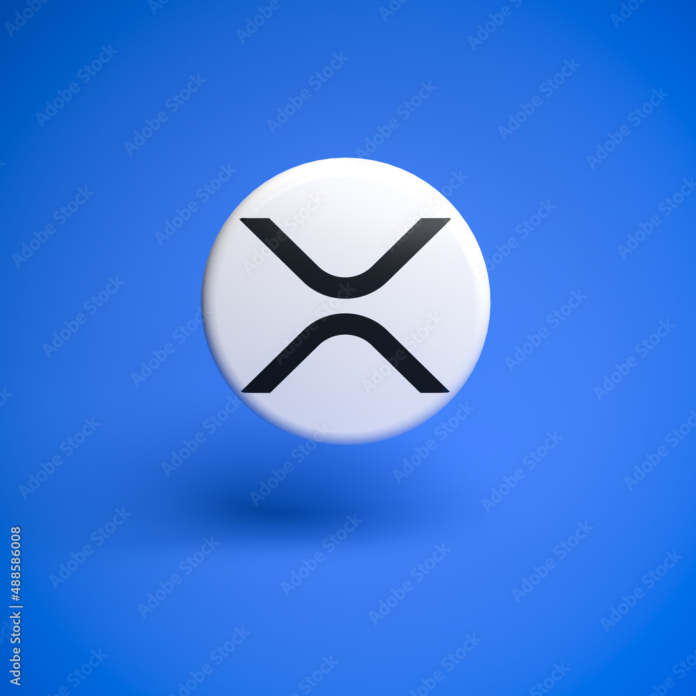 Logo of the cryptocurrency XRP (formerly Ripple) hovering over a seamless  blue background. Stock Photo | Adobe Stock