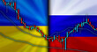 ウクライナvsロシアの対立する国旗経済背景イメージ