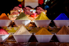 Bowls With Various Spices On Market
