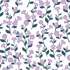 Wall Mural - Wildflowers pattern seamless background. Exotic wallpaper. Modern trendy print. Blue flowers. Periwinkle pattern. Print for modern textiles. Vector illustration