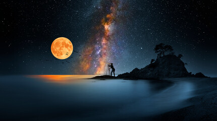 Wall Mural - looking at the stars through a telescope