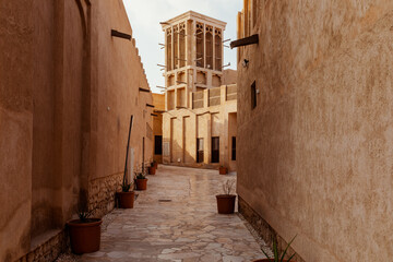 Al Seef Traditional Historical District Arabic Architecture. Dubai Deira Old Town. United Arab Emirates. Middle East. 