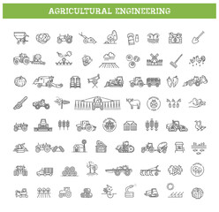 Canvas Print - Agricultural and farming machines vector icons set