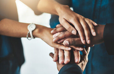 Wall Mural - one dedicated team working towards their dream. closeup shot of a group of unrecognizable businesspe