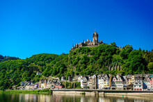  Town Of Cochem With The Imperial Castle. Historic European Castle