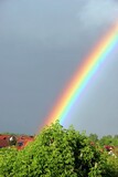 Fototapeta Tęcza - Regenbogen vor grauen Wolken
