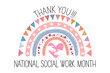 National Social Work Month greeting banner. Cute rainbow, text 