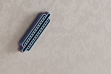 Poster - One Harmonica icon. Beautiful Blue One Harmonica symbol icons on wall bright background. 3d rendering illustration. Background pattern for design.