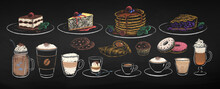 Chalked Illustration Set Of Coffee Cups And Desserts