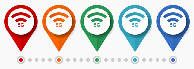 Leinwandbilder - 5g web, internet concept vector icon set, flat design communication pointers, infographic template easy to edit