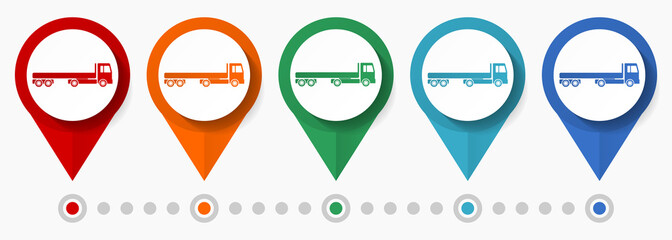 Aufkleber - Trailer, truck concept vector icon set, flat design transport pointers, infographic template easy to edit