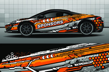 Sport Car Wrap Design Vector. Graphic Abstract Orange And Gray Stripes For Packaging Vehicles, Racing Cars, Cargo Vans, Pickup Trucks And Racing Livery.