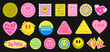Set Of Cool Retro Stickers Vector Design. Trendy Cute Smile Patches.