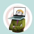 © svetazi - Businessman with a laptop instead of a head, art collage. Online research concept.