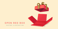 3D Render And Draw By Mesh Realistic Open Gift Box. Surprise Inside. Vector Illustration