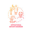 © bsd studio - Oppositional defiant disorder red gradient concept icon. Mental disorder in children abstract idea thin line illustration. Antisocial personality. Isolated outline drawing. Myriad Pro-Bold font used