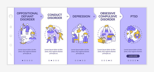 Wall Mural - mental illnesses in children purple and white onboarding template. responsive mobile website with li
